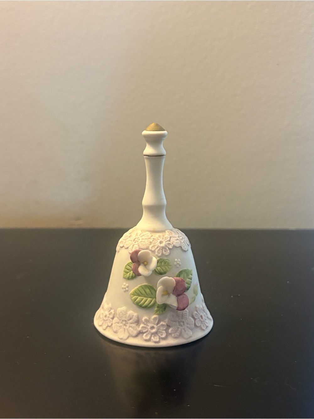 Lefton china hand painted White Porcelain Bell with flow Accent
